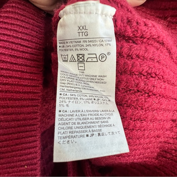 New Banana Republic Burgundy Turtleneck Cable Knit Sweater Wool XXL Fisherman - Picture 6 of 10